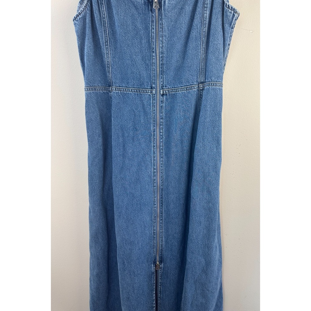 Gap UltraSoft Denim Maxi Dress Women Medium Blue Full Zip Sleeveless Cotton - Picture 6 of 16